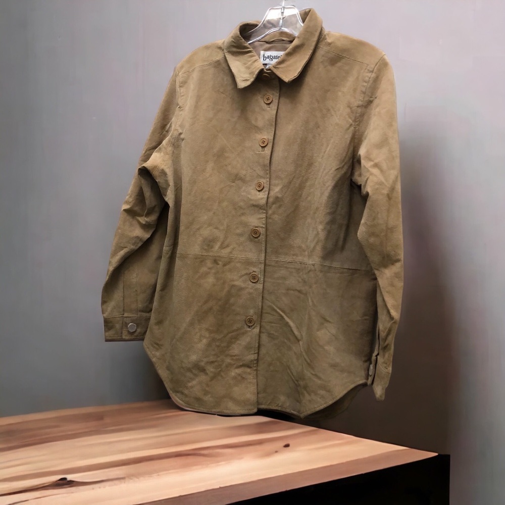 Bagatelle Leather Button Down Shirt Women's Size M Tan - Picture 5 of 12